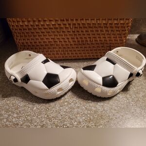CROCS Kids Black and White Soccer Slippers